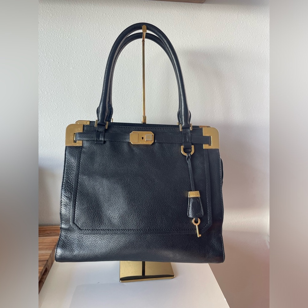 Michael Kors Collection Blake Satchel, Black Leather Gold Hardware GUC - Picture 6 of 6